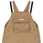 Baby Boys Beige Logo Dungaree, 1, hi-res