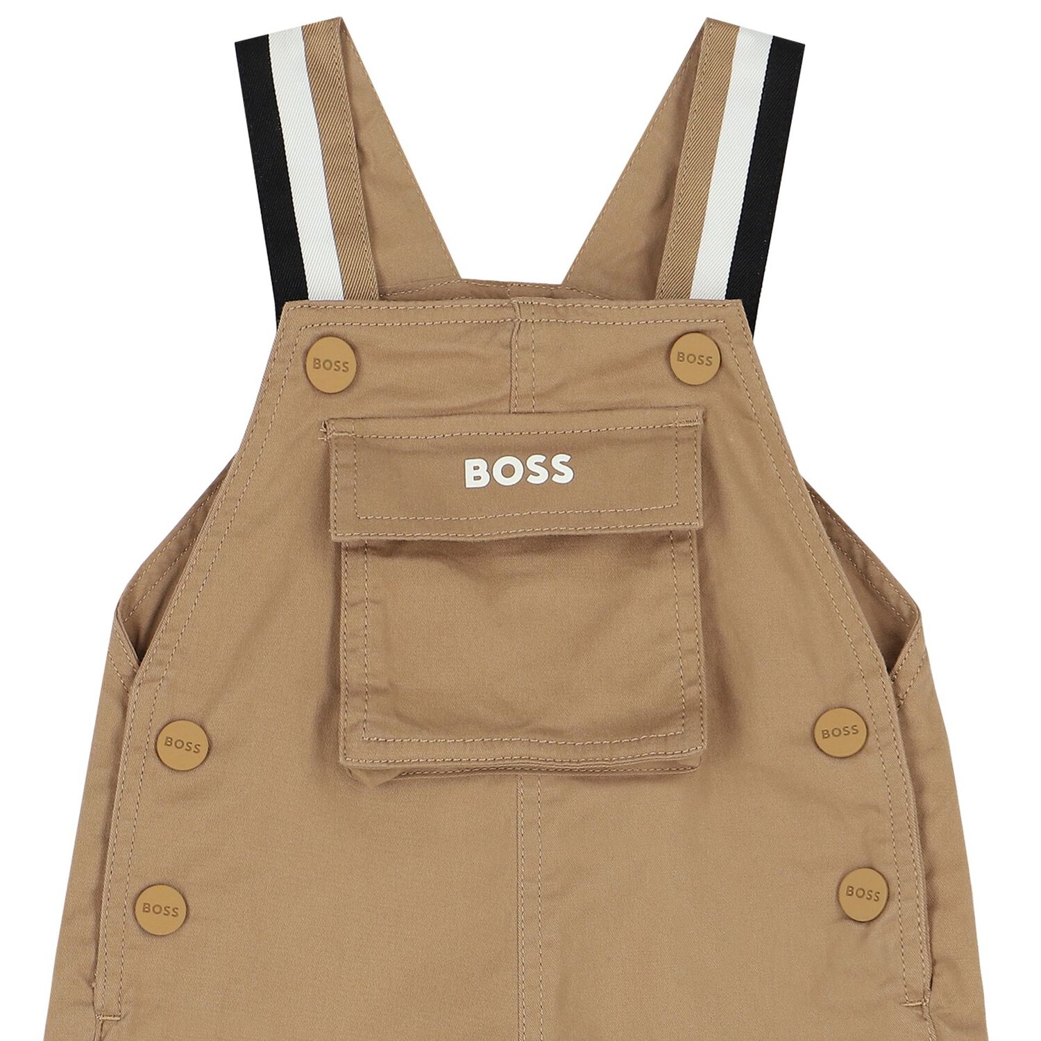 Baby Boys Beige Logo Dungaree, 1, hi-res