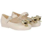 Younger Girls Beige & Gold Bow Jelly Shoes, 2, hi-res