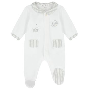 Baby Boys White & Grey Striped Collar Babygrow