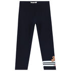 Girls Navy Teddy Bear Logo Leggings, 1, hi-res