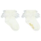 Baby Girls White Ruffled Socks, 2, hi-res