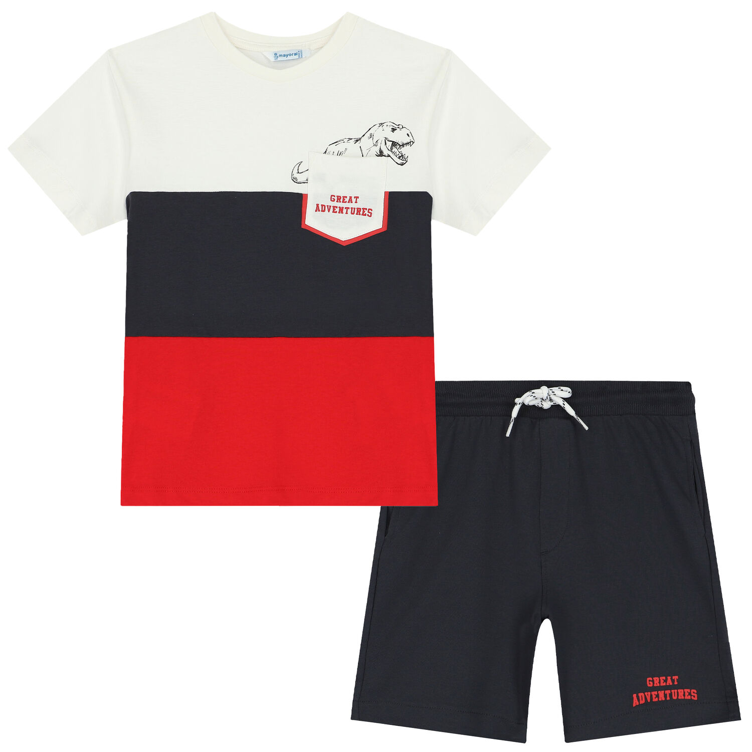 Boys Ivory, Grey & Red Shorts Set, 1, hi-res