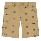 Boys Beige Logo Shorts, 1, hi-res