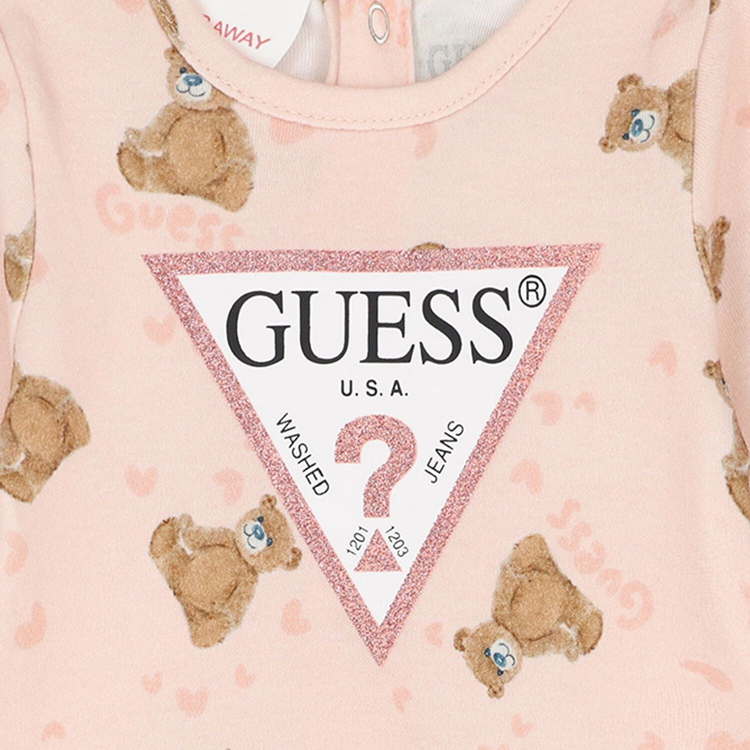 Baby Girls Pink Cotton Teddy Bear Babygrow, 4, hi-res