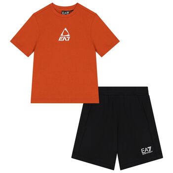 Boys Orange & Black Logo Shorts Set