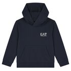 Boys Navy Blue Logo Hooded Top, 3, hi-res