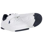 Boys White & Navy Blue Logo Trainers, 1, hi-res