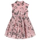 Girls Pink Floral Organza Brocade Dress, 1, hi-res