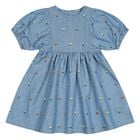 Younger Girls Denim Blue Floral Dress               , 1, hi-res