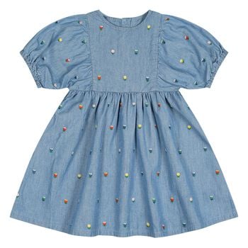 Younger Girls Denim Blue Floral Dress               