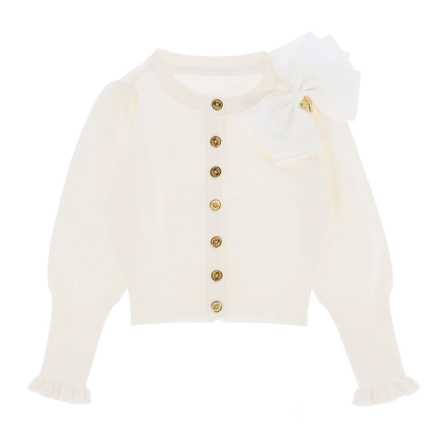 Girls White Bow Cardigan, 2, hi-res