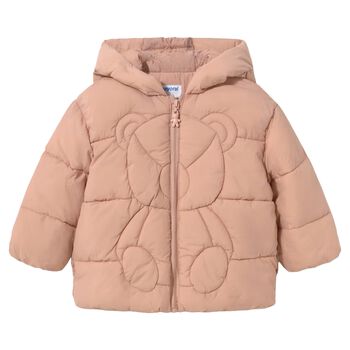 Younger Girls Pink Teddy Bear Puffer Jacket