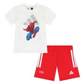 Younger Boys White & Red Marvel Shorts Set