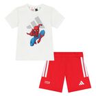 Younger Boys White & Red Marvel Shorts Set, 1, hi-res
