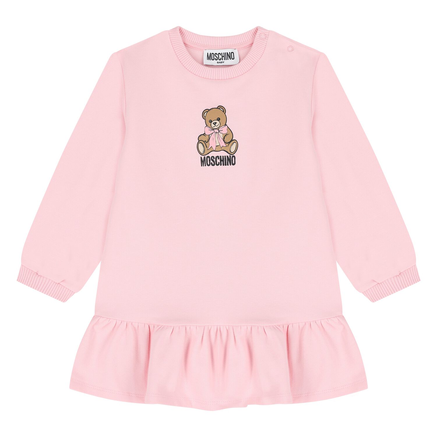 Younger Girls Pink Teddy Bear Logo Dress , 3, hi-res