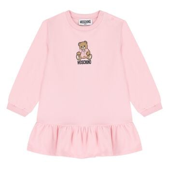 Younger Girls Pink Teddy Bear Logo Dress 