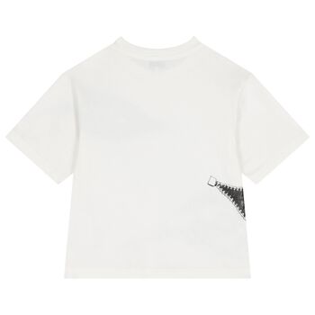 Boys Ivory Zipped Logo T-Shirt