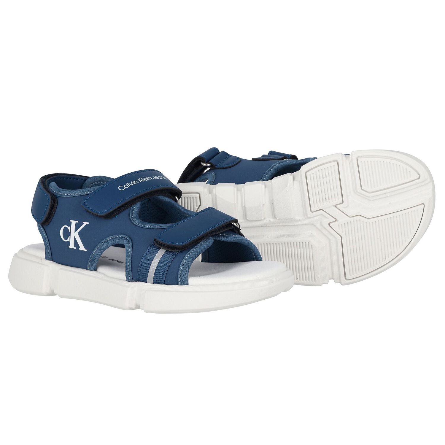 Boys Blue & White Logo Sandals, 1, hi-res