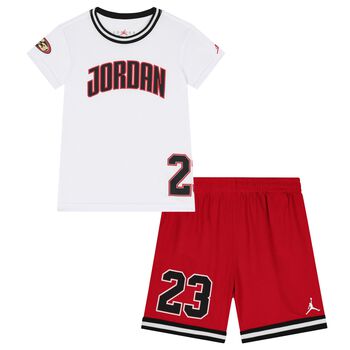 Boys White & Red Jordan Logo Shorts Set