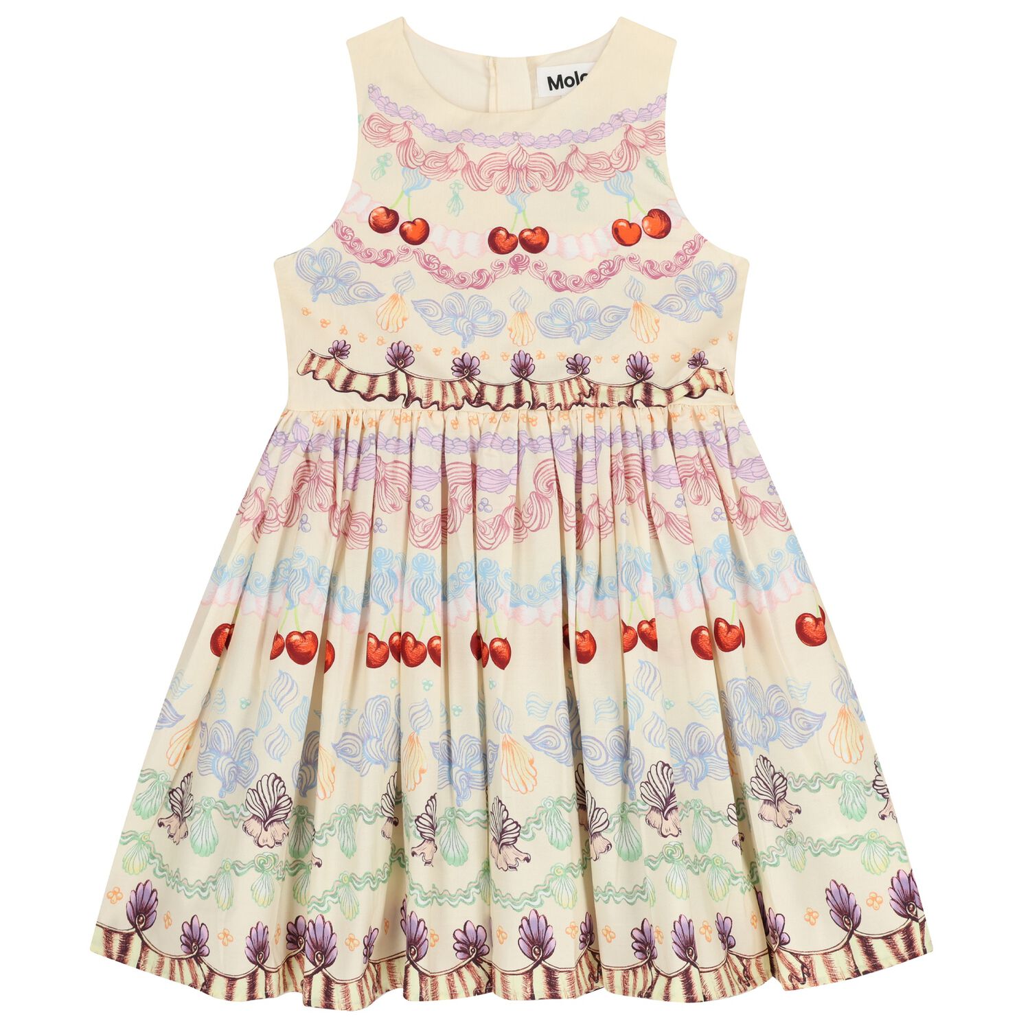 Girls Beige Cherry & Floral Dress, 1, hi-res