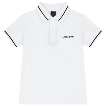Hackett London Boys White Cotton Logo Polo Shirt, 1 Boys White Cotton Logo Polo Shirt