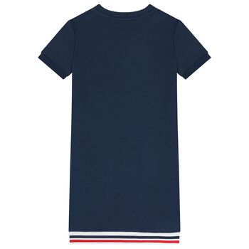Girls Navy Blue Teddy Bear Logo Dress