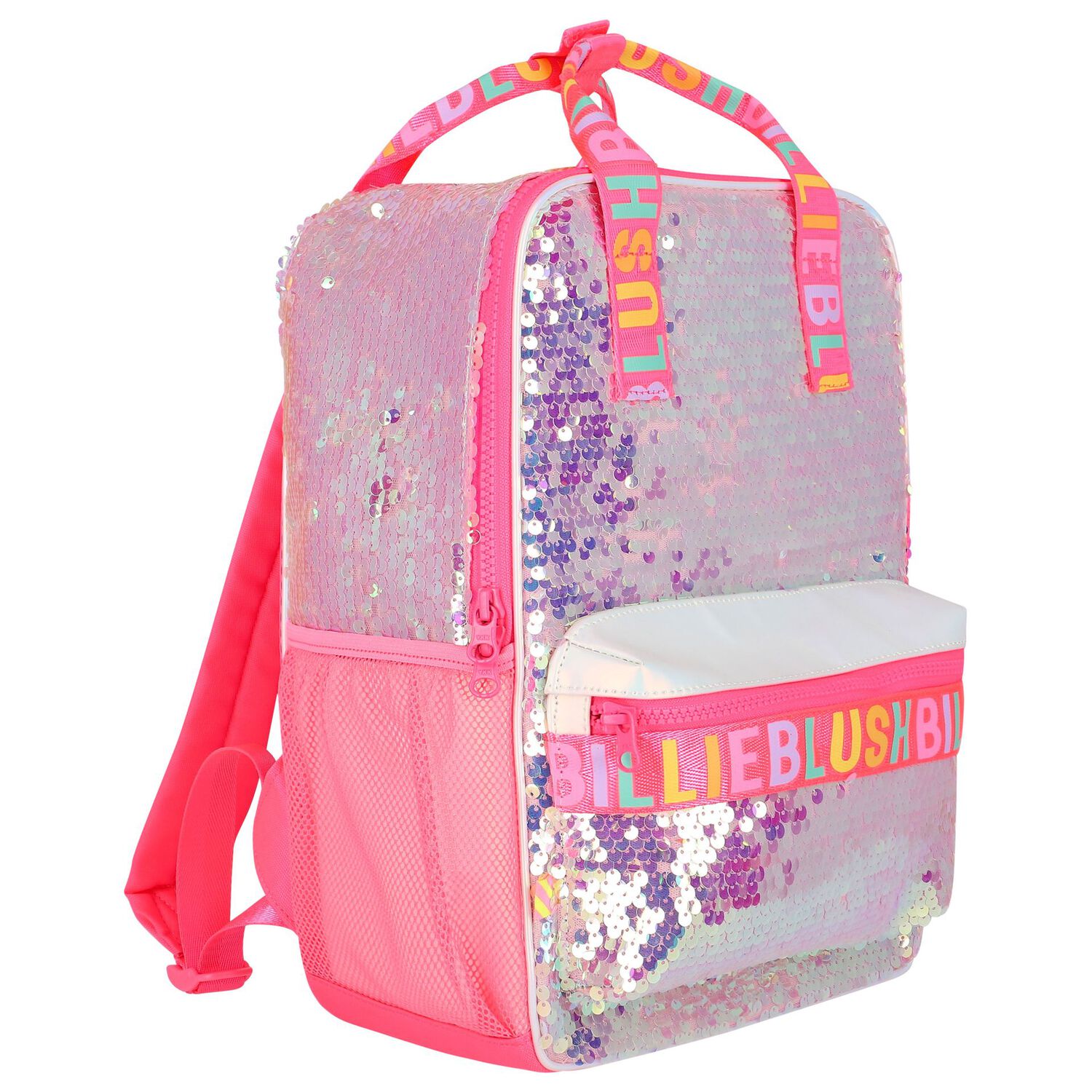 Girls Pink Iridescent Sequin Logo Backpack, 1, hi-res