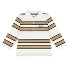 Baby Boys White & Beige Logo Striped Polo Shirt, 1, hi-res