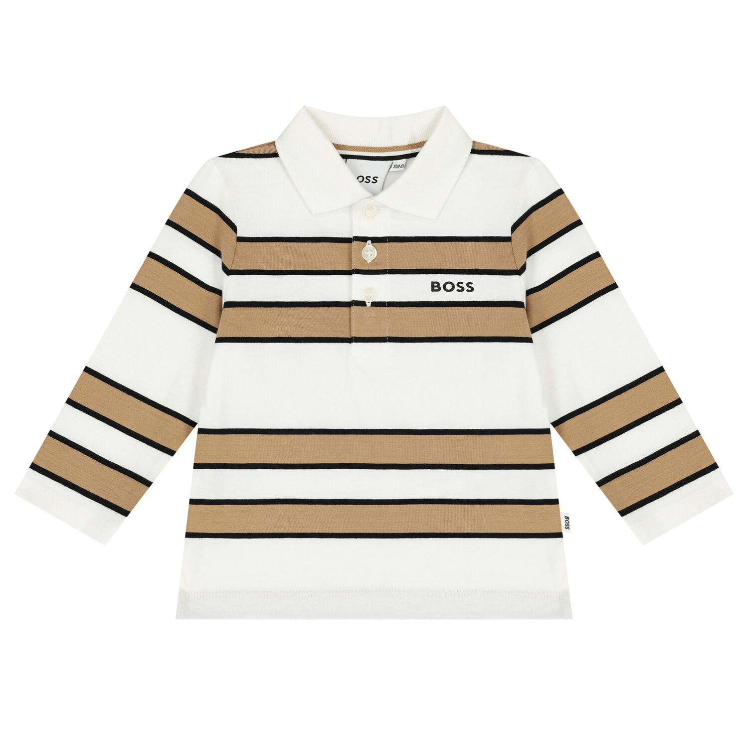 Baby Boys White & Beige Logo Striped Polo Shirt, 1, hi-res