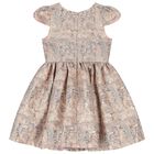 Girls Gold & Grey Jacquard Dress, 1, hi-res
