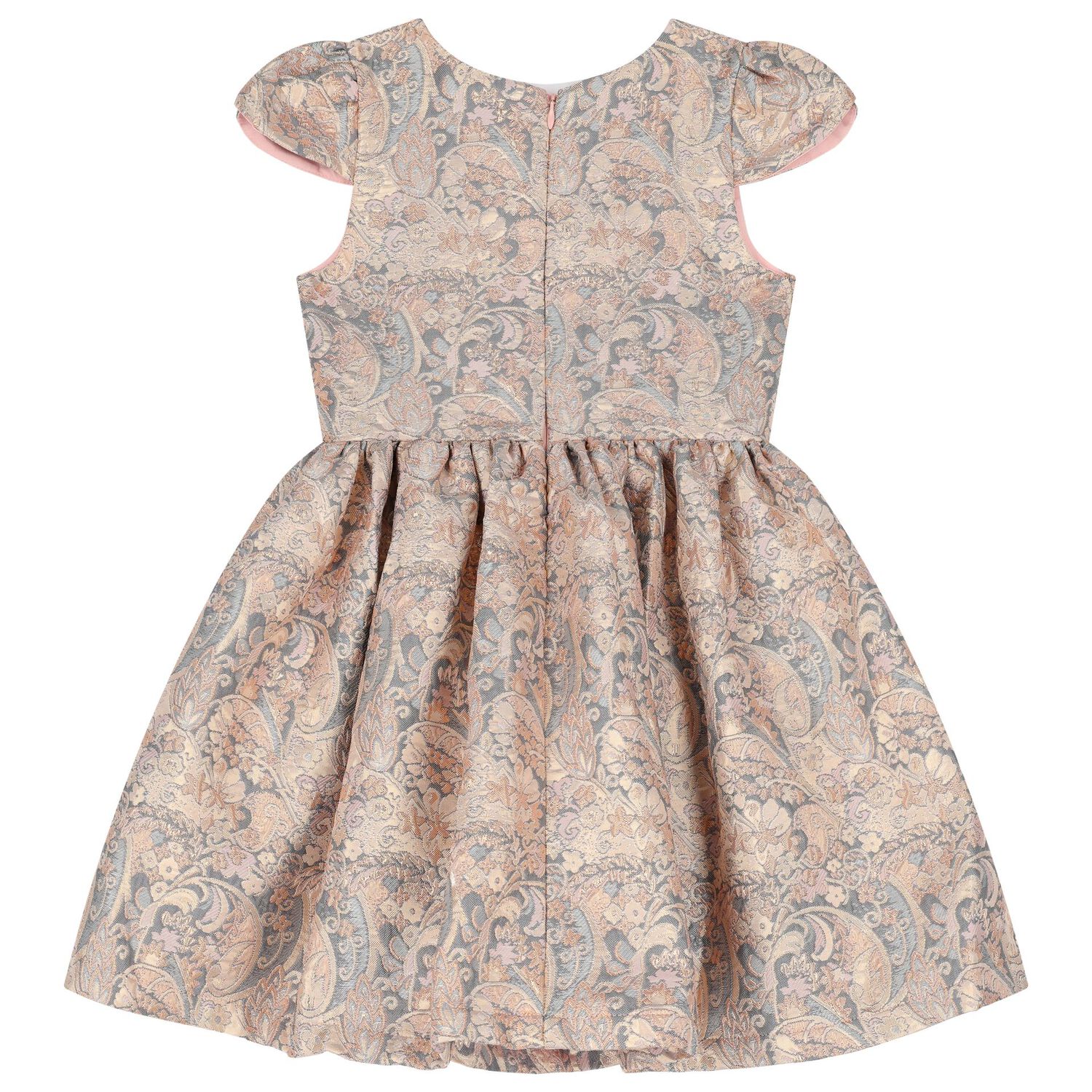Girls Gold & Grey Jacquard Dress, 1, hi-res