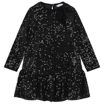 Girls Black Embellished Sequin Dress