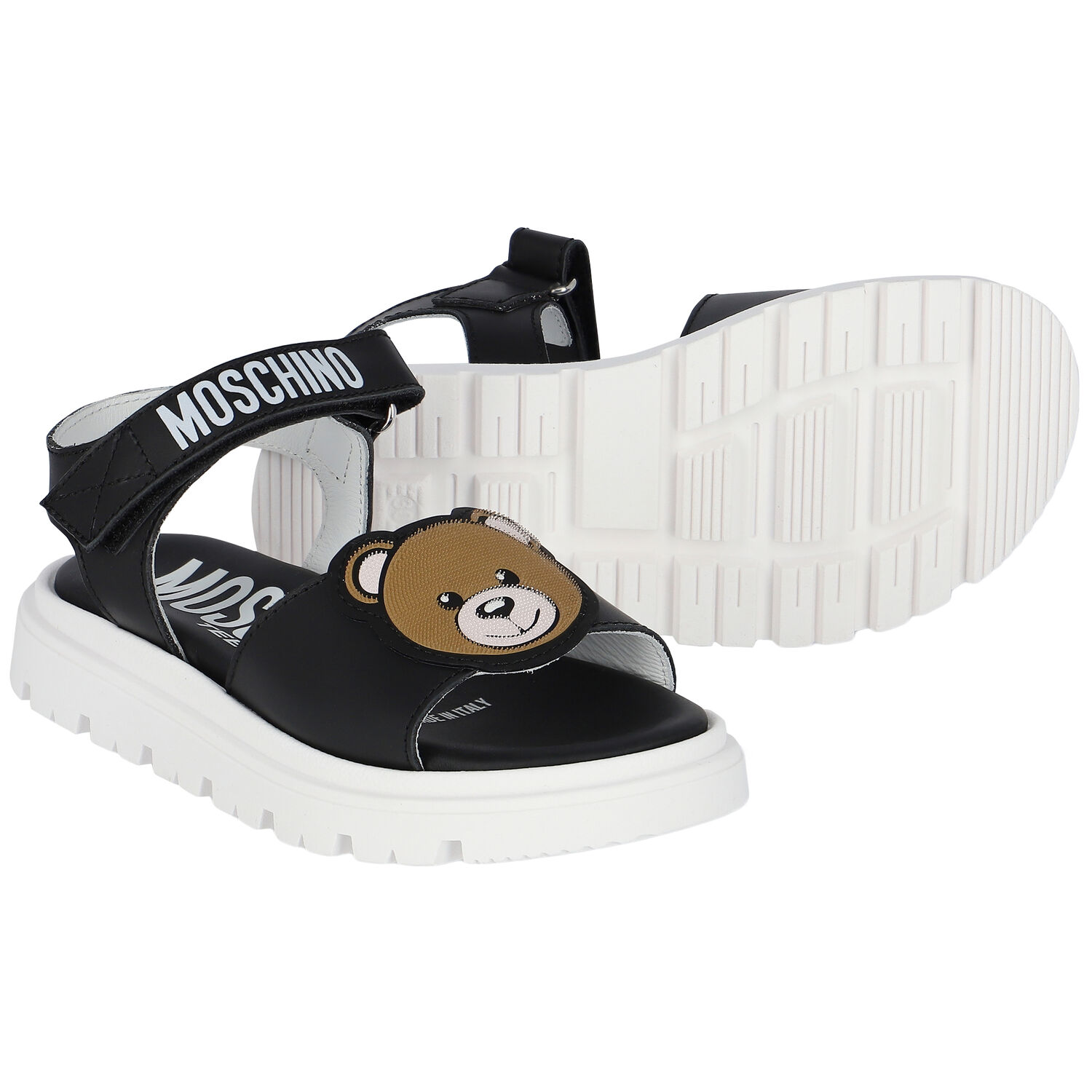 Black Teddy Bear Logo Sandals, 1, hi-res image number null