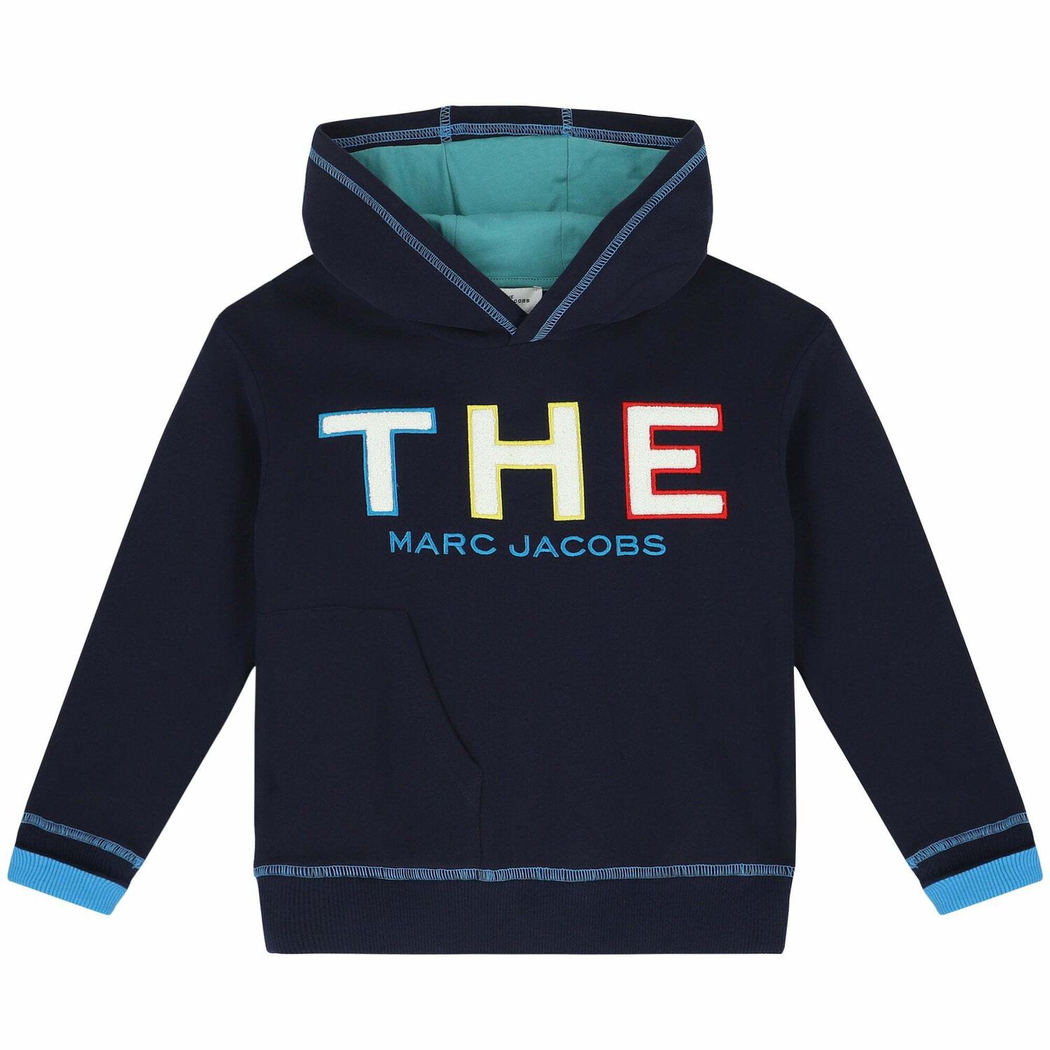 Boys Navy Logo Hooded Top, 1, hi-res