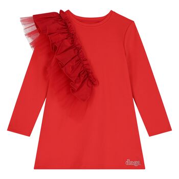 Girls Red Logo Ruffled Dress