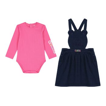 Baby Girls Pink & Blue Dungaree Set