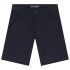 Boys Navy Blue Chino Shorts, 2, hi-res