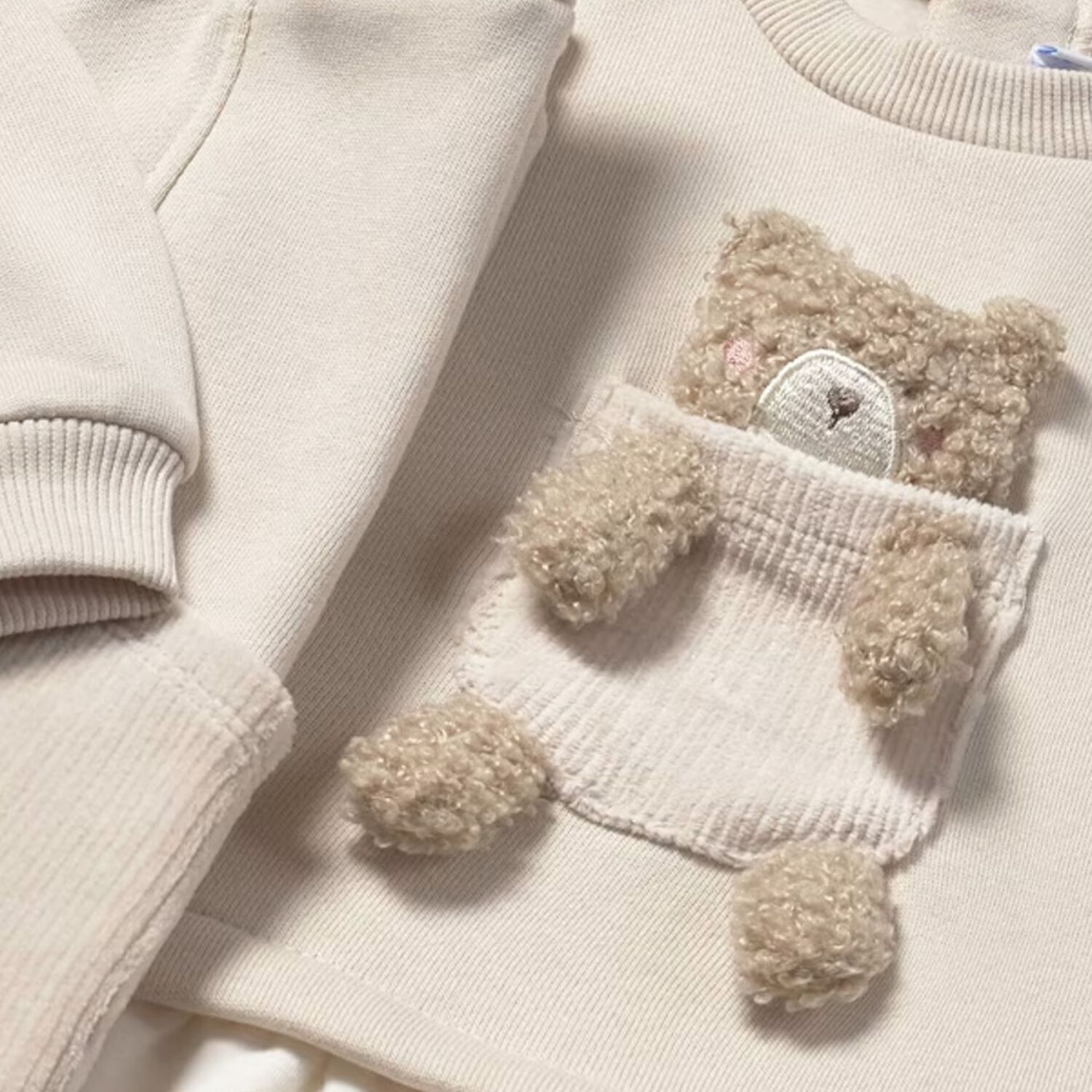 Younger Girls Beige Teddy Bear Tracksuit, 3, hi-res
