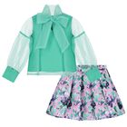 Girls Green & Purple Bow Skirt Set, 1, hi-res