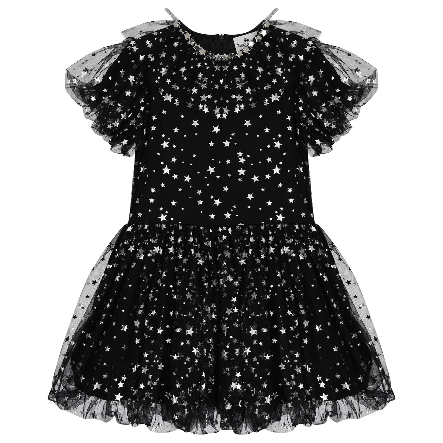 Girls Black Stars Tulle Dress, 1, hi-res image number null