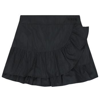 Girls Black Logo Ruffled Skirt