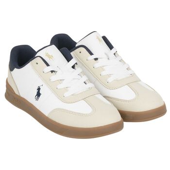 Boys White & Beige Logo Trainers