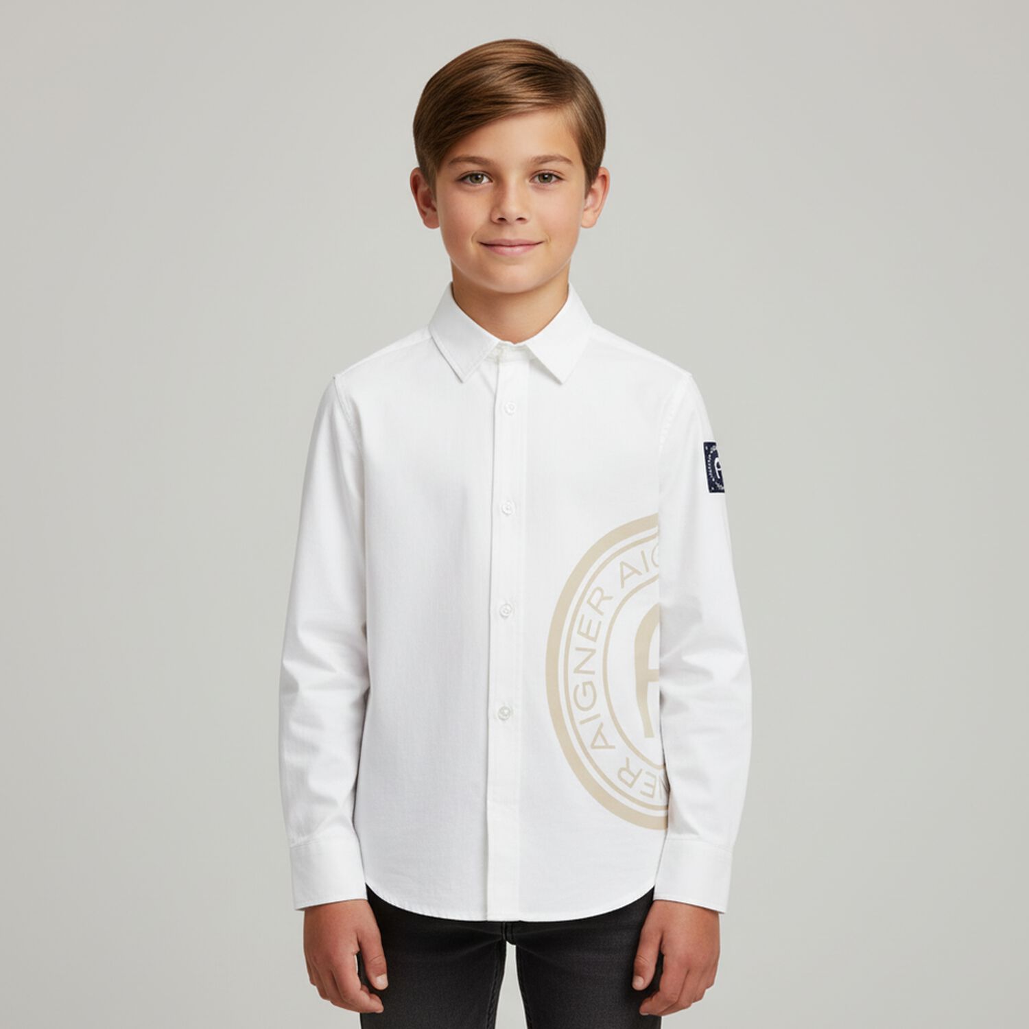 Boys White Logo Shirt, 1, hi-res