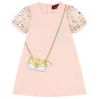 Younger Girls Pink Bag Logo Dress, 2, hi-res