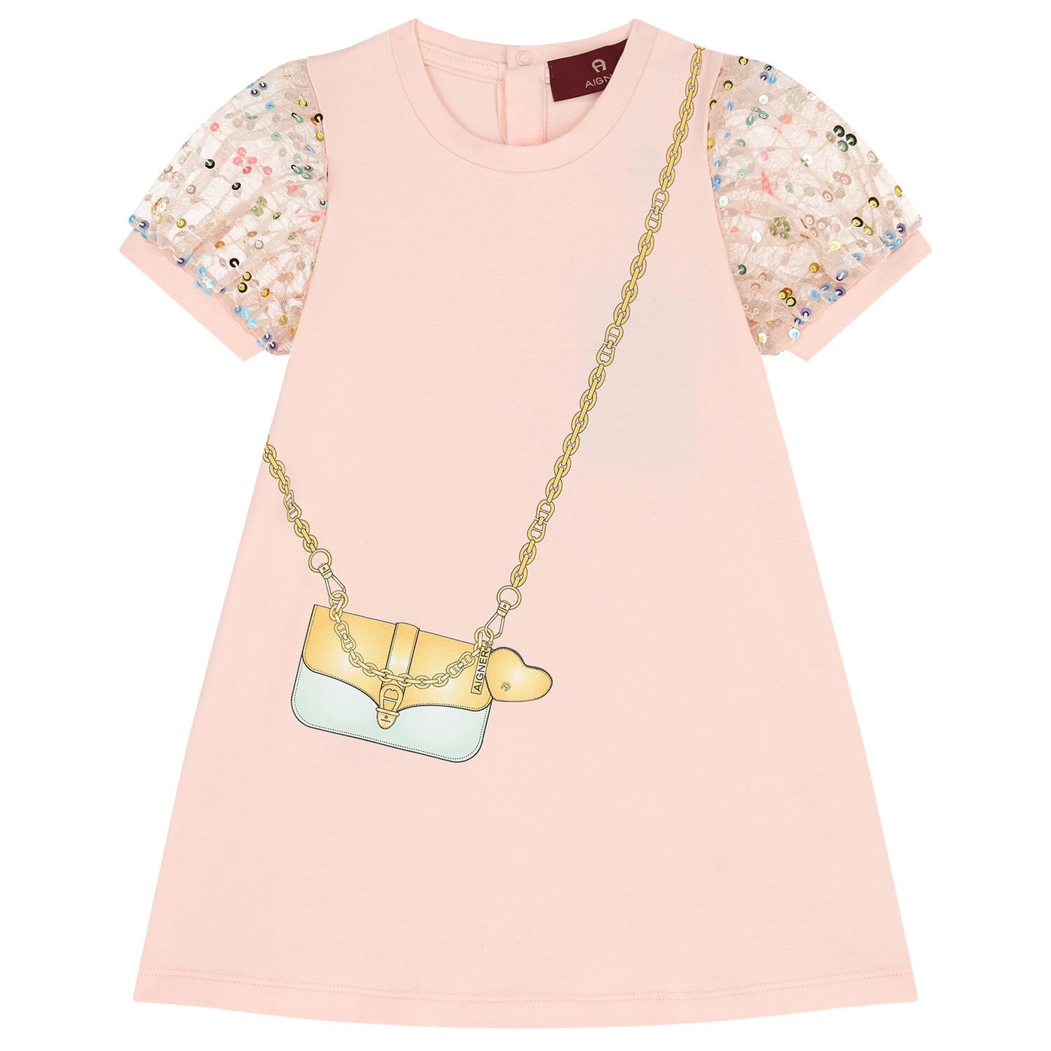 Younger Girls Pink Bag Logo Dress, 2, hi-res