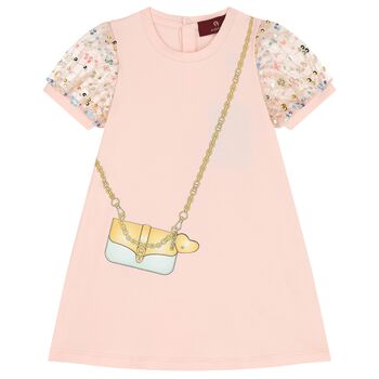 Younger Girls Pink Bag Logo Dress