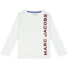 Boys White Logo Long Sleeve Top, 1, hi-res
