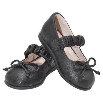 Younger Girls Black Bow Glittery Shoes