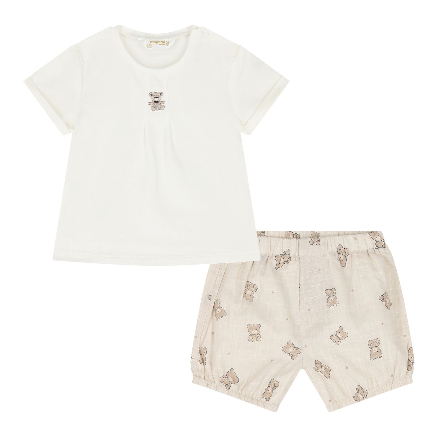 Baby Boys Ivory & Beige Teddy Bear Shorts Set, 1, hi-res